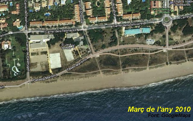 Imagen de satlite del sector Central Mar de Gav Mar con la Escula Gav Mar totalmente construida en a primera lnea de playa (Marzo del ao 2010)